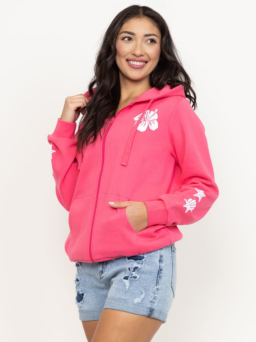 Women's Hibiscus Zip Hoodie