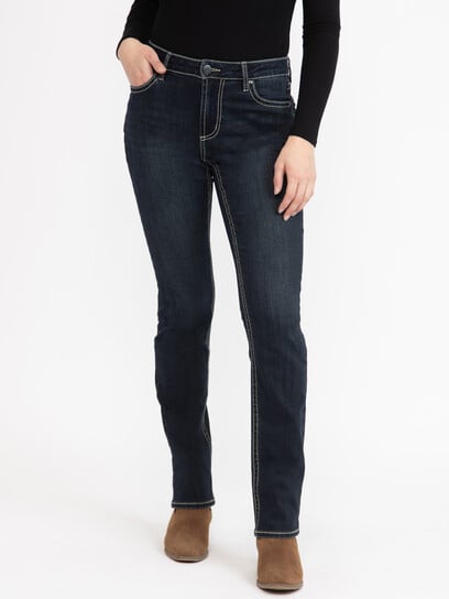 Women's Dark Wash Flap Pocket Straight Jeans Women's Dark Wash Flap Pocket Straight Jeans