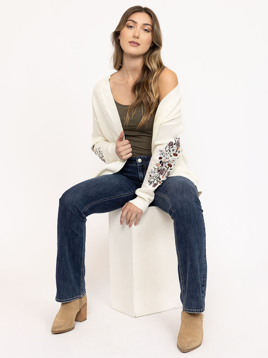 Women's Ribbed Cardigan With Embroidery