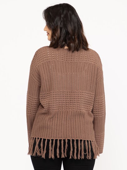 Women's Pointelle Pullover With Fringe Women's Pointelle Pullover With Fringe