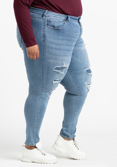 Women's Plus 2 Button Rip & Repair Skinny Jeans Image 3