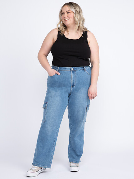 Women's Plus High Rise 90's Loose Cargo Jeans Image 1