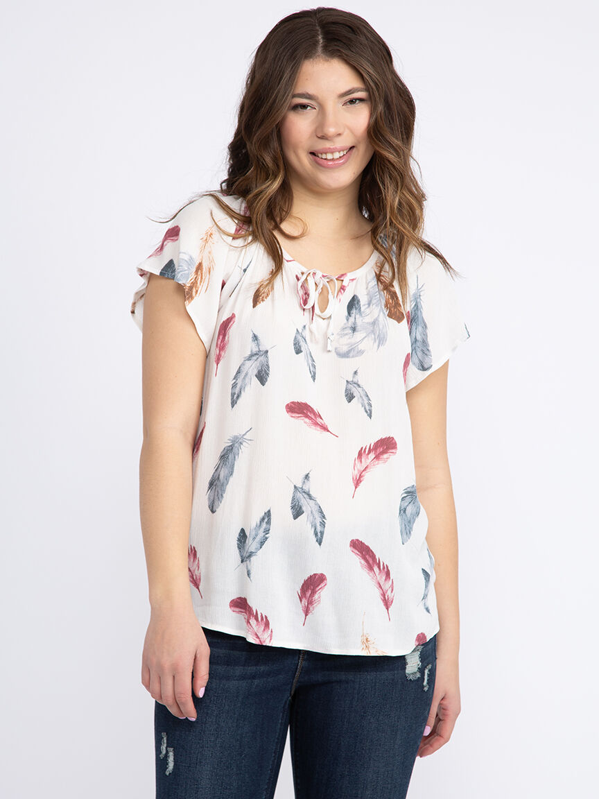 Women's Tie Neck Peasant Top Warehouse One