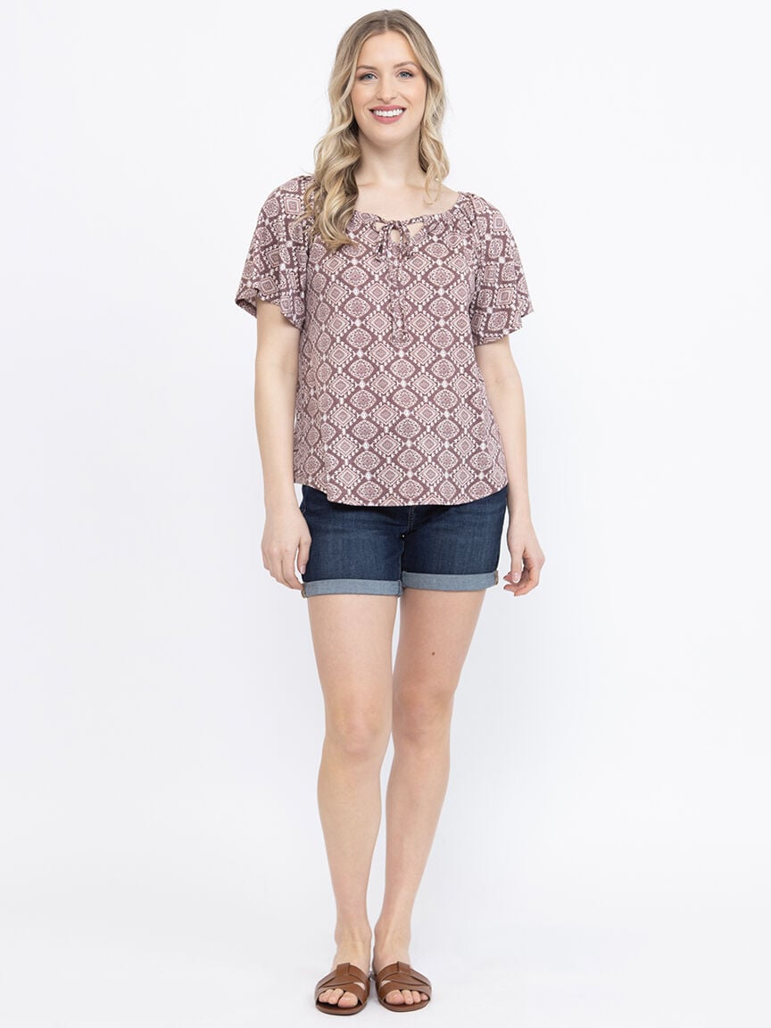 Women's Geo Peasant Top