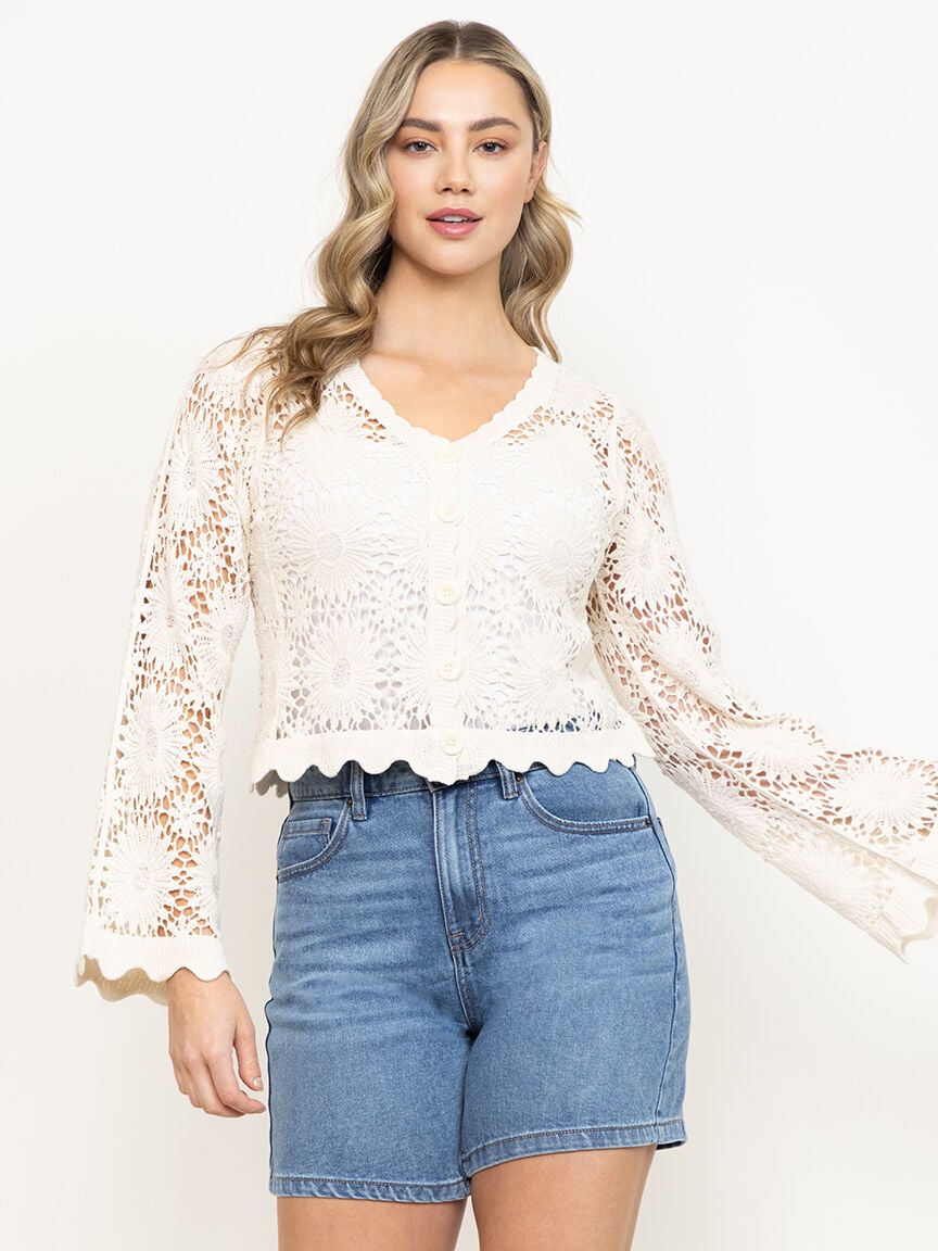 Women's Crochet Button Front Cardigan