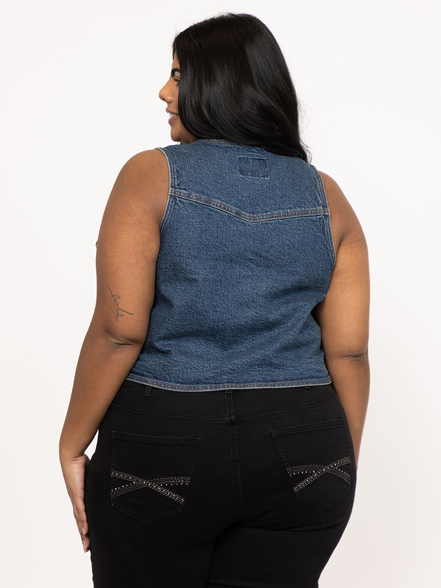 Women's V-neck Cropped Denim Vest