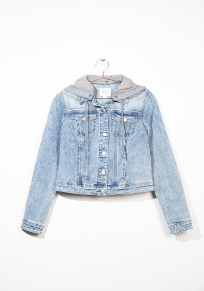 Women's Knit Hooded Denim Jacket Women's Knit Hooded Denim Jacket Image 5