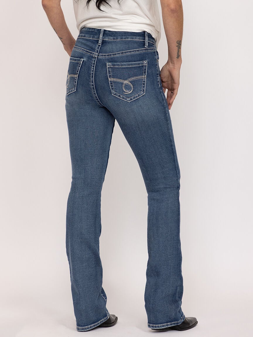 Women's Medium Wash Embroidered Baby Boot Jeans