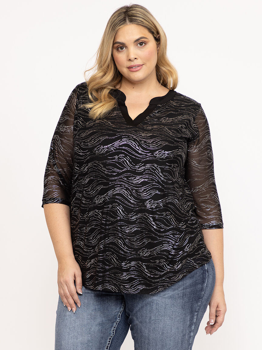 Women's Mesh V neck Blouse