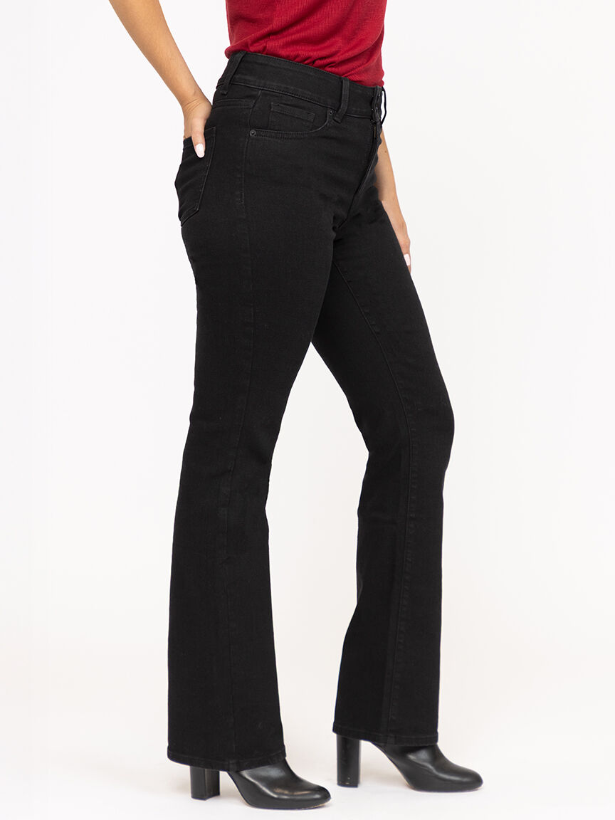 Women's 2 Button Black Baby Boot Jeans