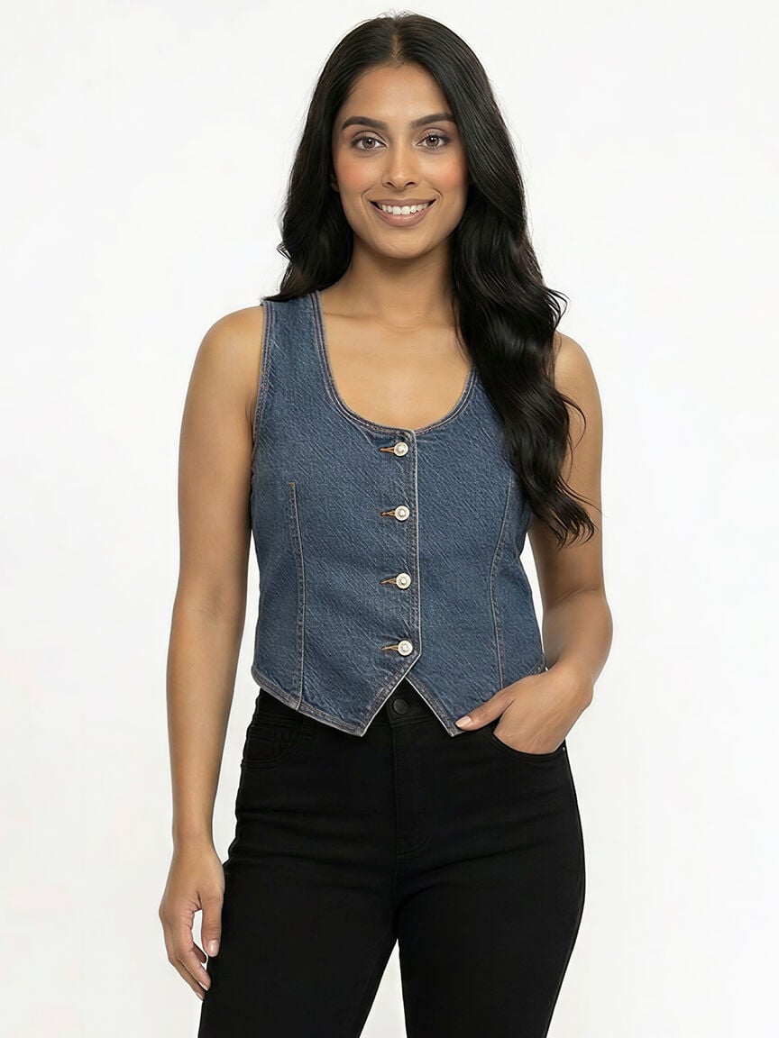 Women's V-neck Cropped Denim Vest