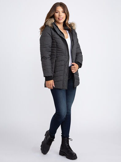 Women's Quilted Parka, TEXTURED CHARCOAL