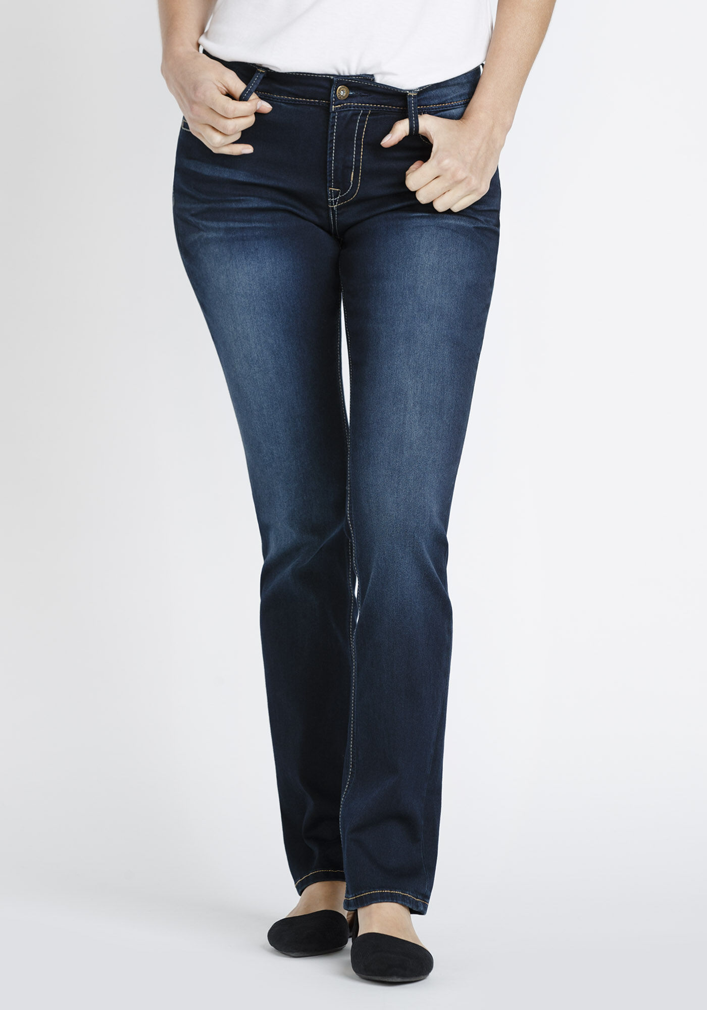 Women's Dark Rinse Wash Straight Leg Jeans, Rinse