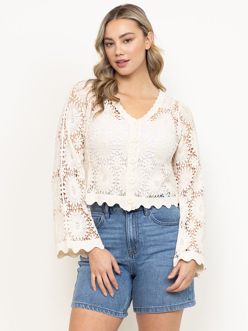 Women's Crochet Button Front Cardigan