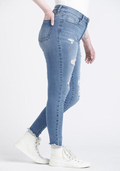 Women's High Rise Destroyed Chewed Hem Ankle Skinny Jeans Image 3