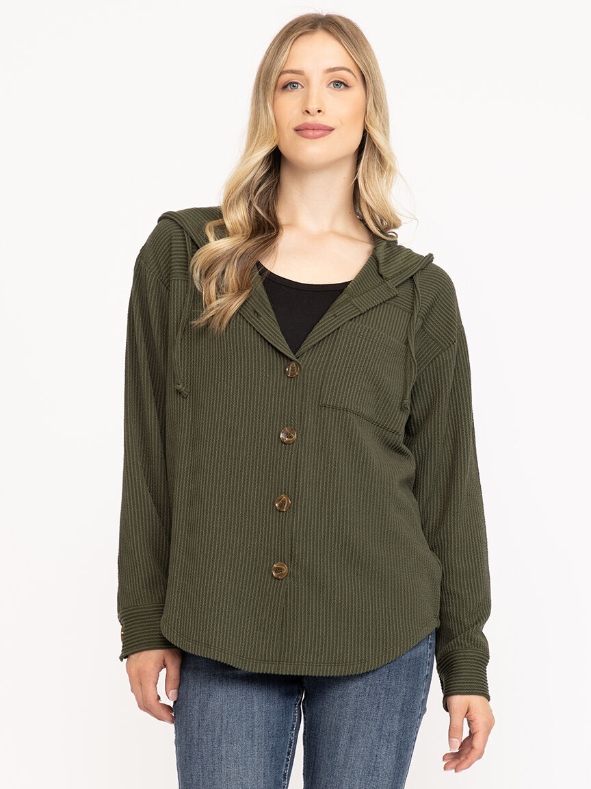 Women's Two Tone Button Front Hoodie