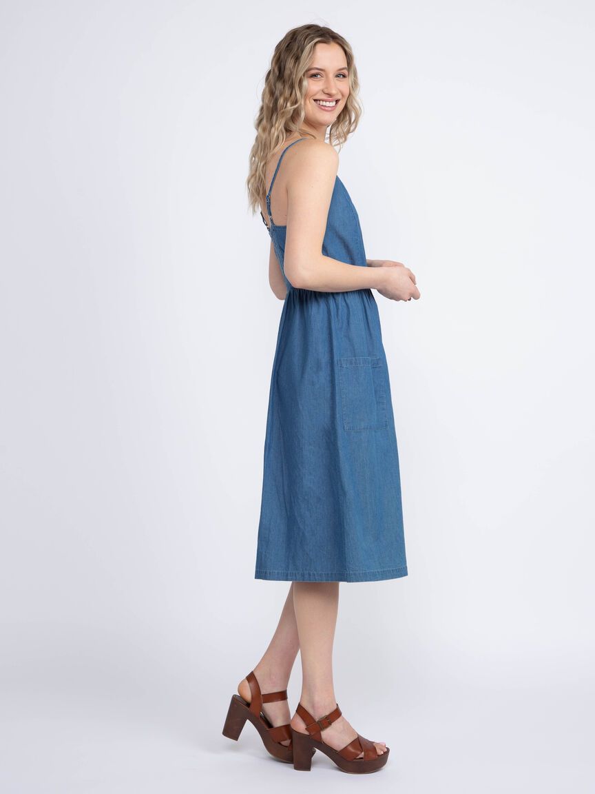 Women's Chambray Midi Dress Warehouse One Women's Chambray Midi Dress Warehouse One