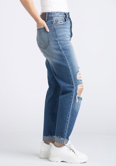 Women's High Rise Destroyed Cuffed Straight Jeans Image 3