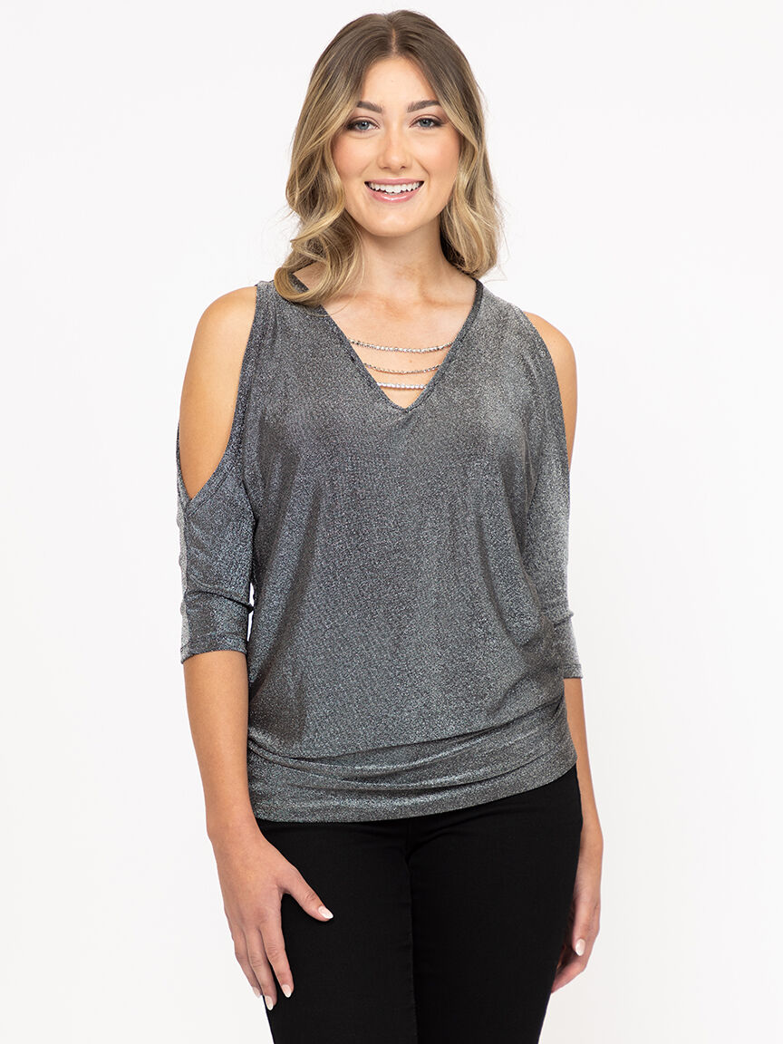 Women's Shimmer Split Sleeve Top