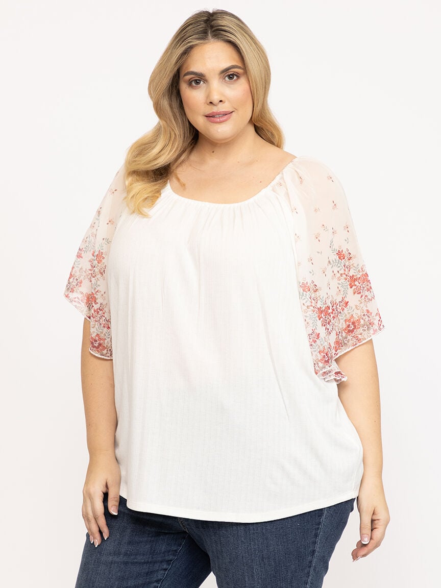 Women's Floral Sleeve Peasant Top