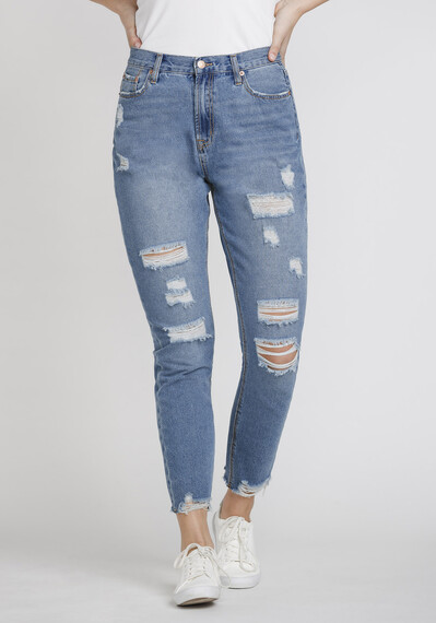 Women's High Rise Distressed Mom Jeans Image 1