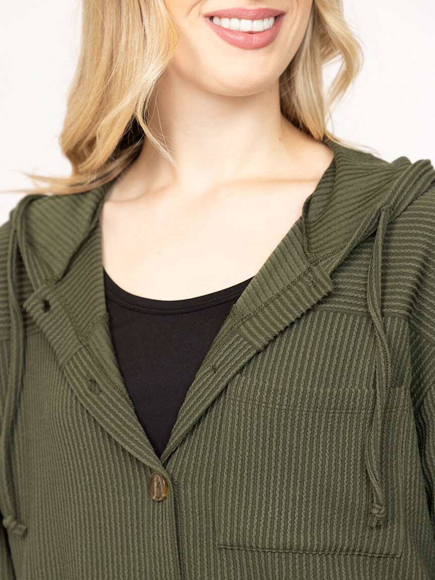Women's Two Tone Button Front Hoodie