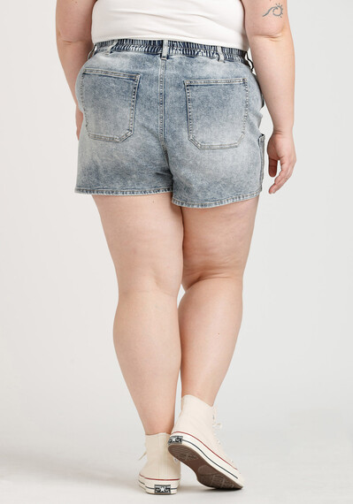 Women's Plus High Rise Elastic Waist Utility Jean Shortie Women's Plus High Rise Elastic Waist Utility Jean Shortie Image 2