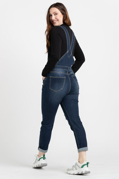Women's Destroyed Slim Cuffed Overall Jeans Image 4