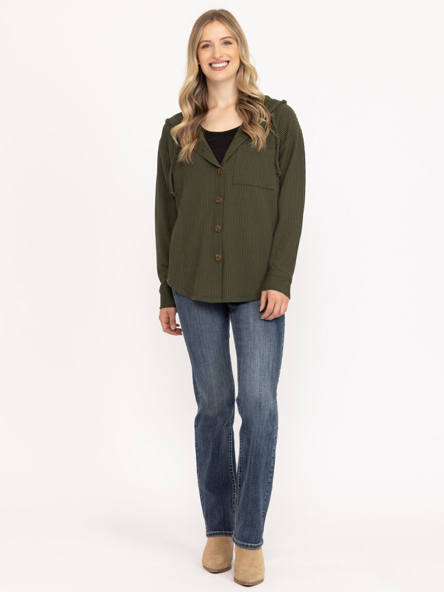 Women's Two Tone Button Front Hoodie