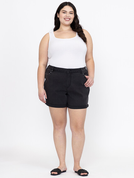 Women's Plus High Rise Black Midi Short With Studs Women's Plus High Rise Black Midi Short With Studs Image 1