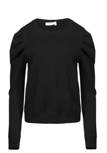 Women's Gathered Sleeve Sweatshirt, BLACK