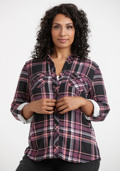 Women's Knit Plaid Shirt Image 4