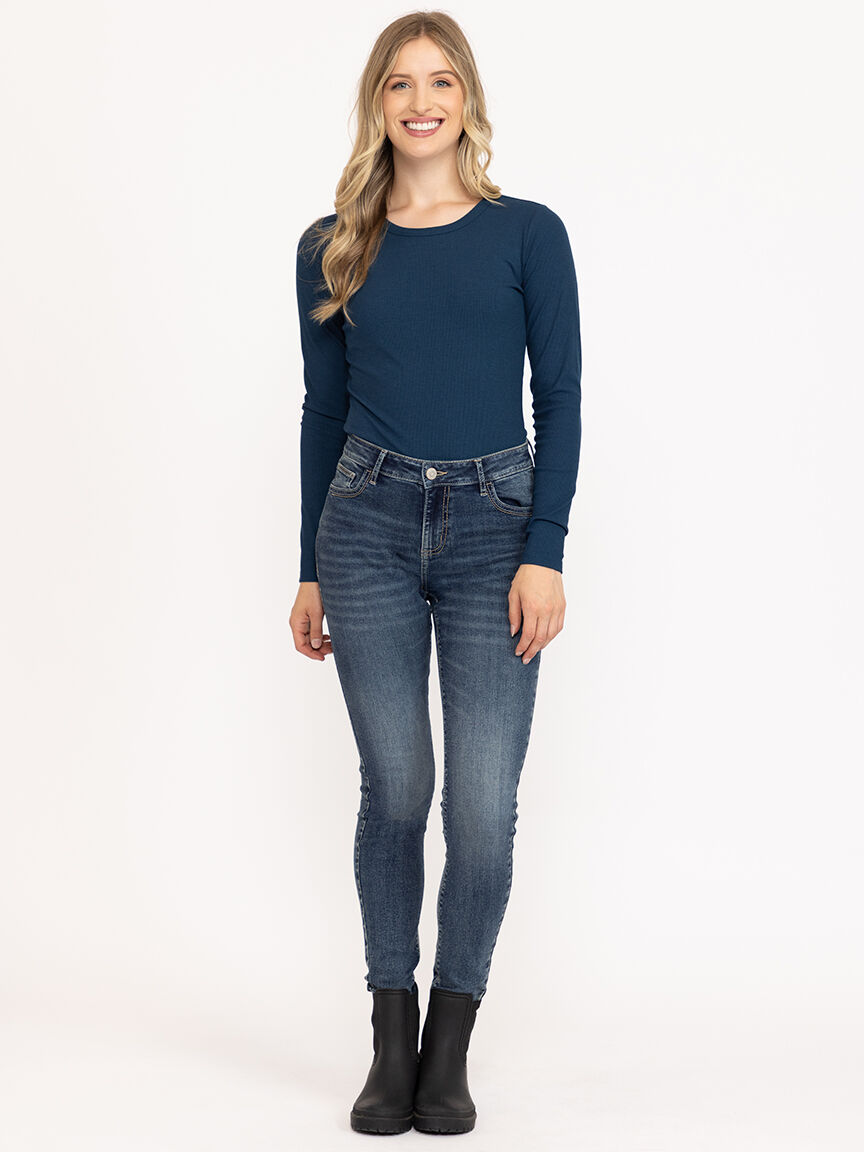 Women's Rib Crew Neck Long Sleeve Tee