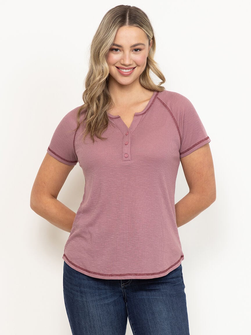 Women's Ribbed Raglan Henley Tee