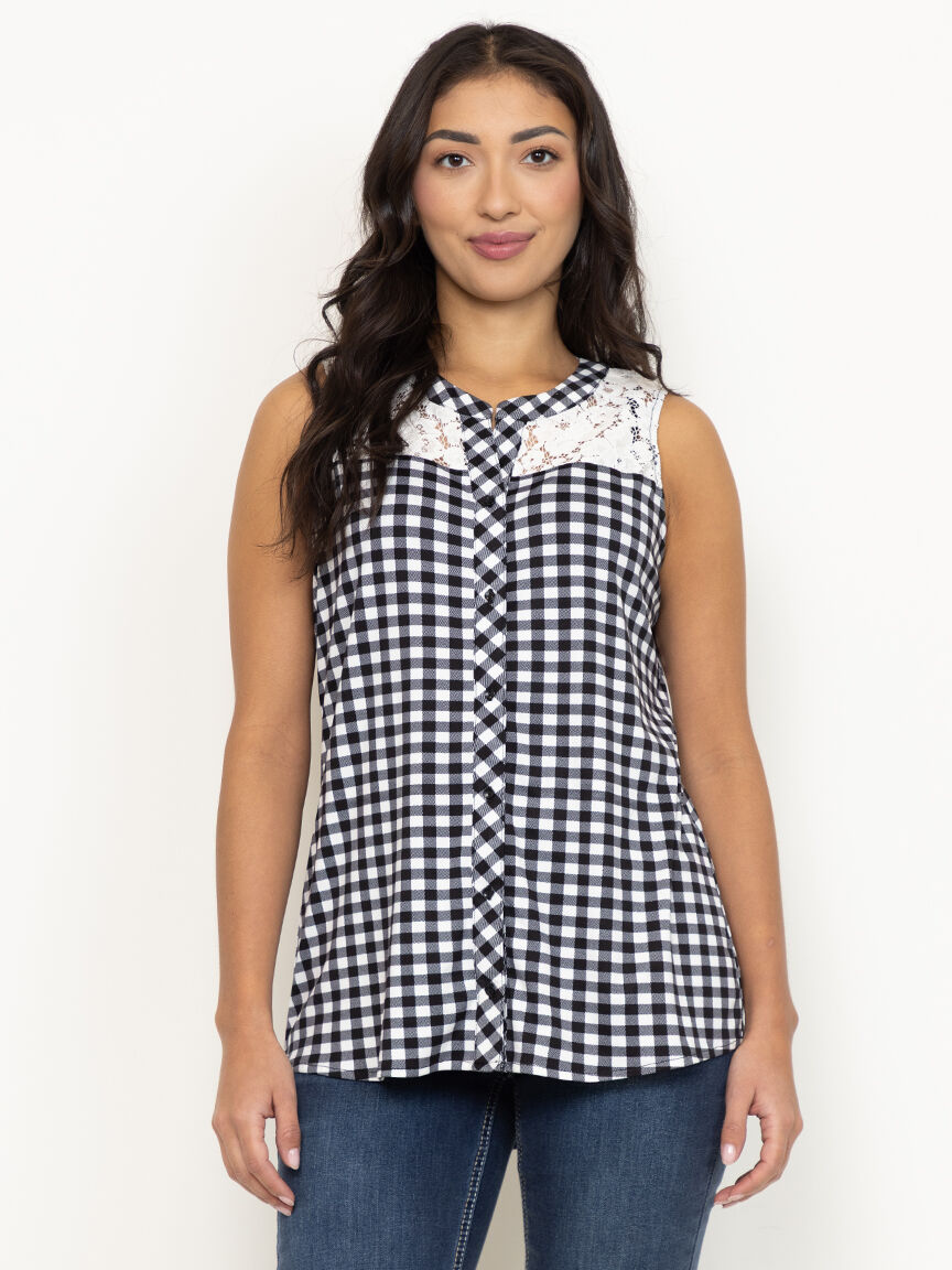 Women's Sleeveless Gingham Shirt