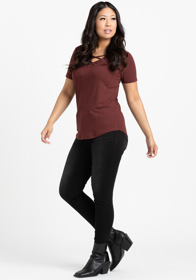 Women's Lace Up Ribbed Tee Image 1