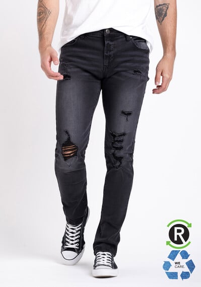 Men's Destroyed Washed Skinny Jeans Image 1