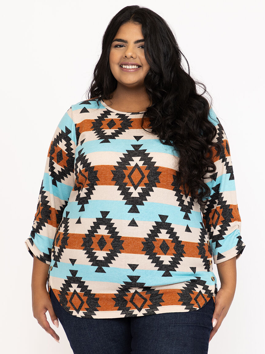 Women's Geo Side Button Top