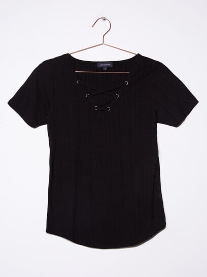 Women's Lace Up Ribbed Tee