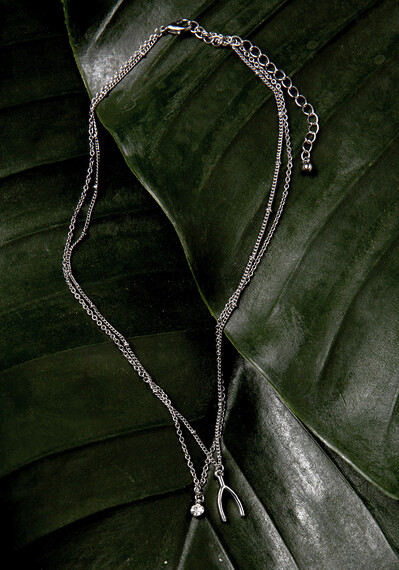 Wishbone & Crystal Silver Chain 2pc Set Image 3