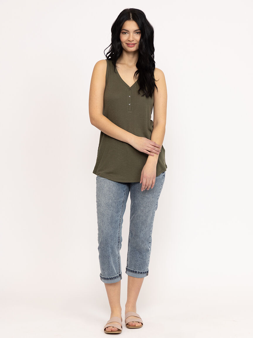 Women's Ribbed Henley Tank