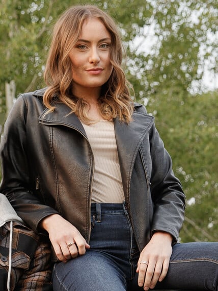 Women's Faux Leather Moto Jacket Image 1