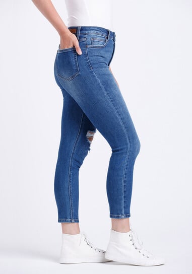 Women's High Rise Destroyed Mom Crop Skinny Jeans