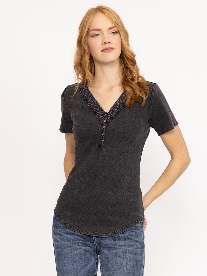 Women's Washed Rib Henley Tee