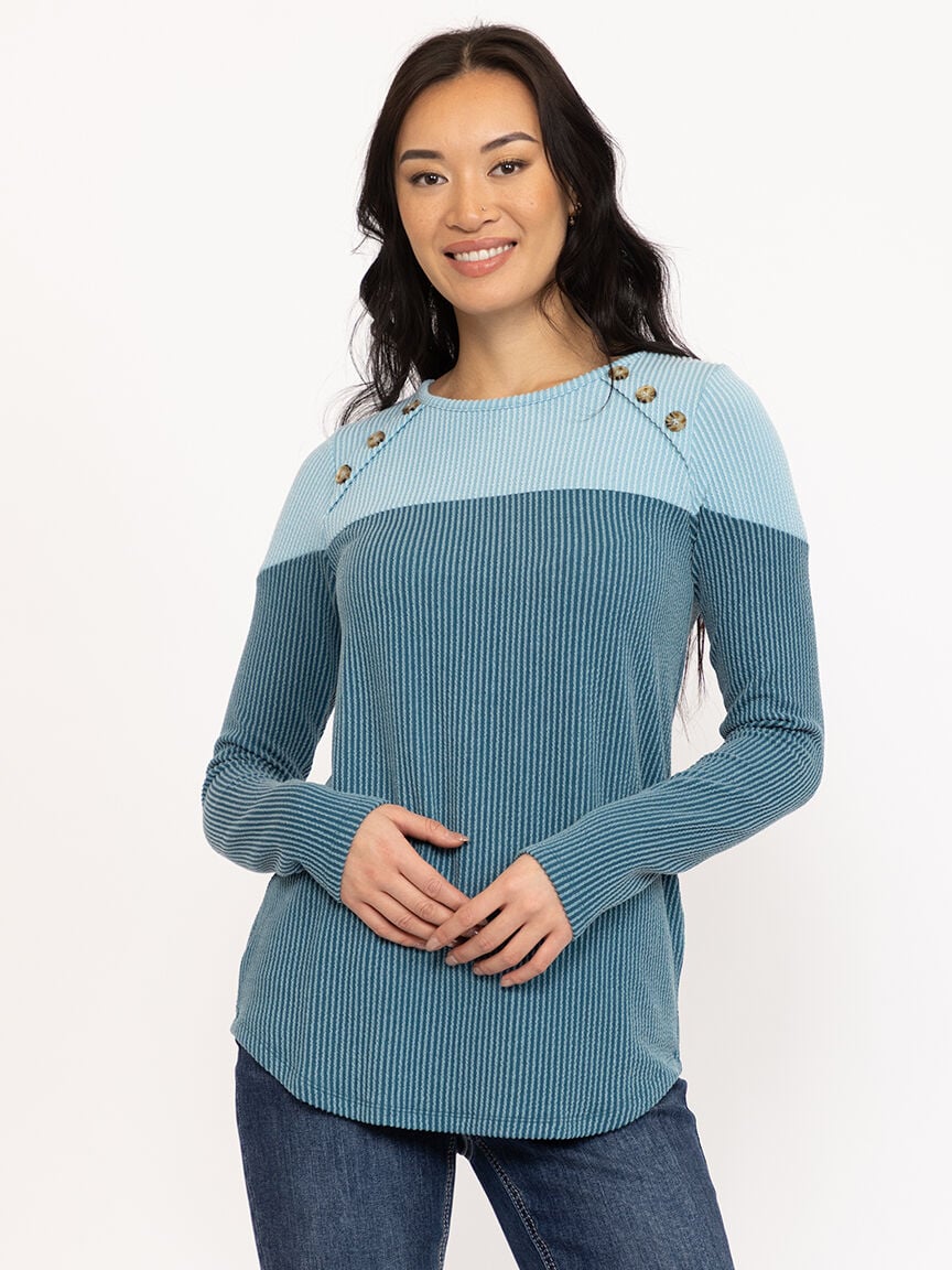 Women's Wavy Rib Colour Block Top