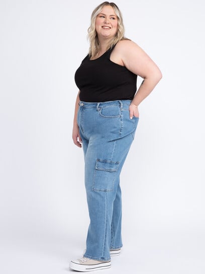 Women's Plus High Rise 90's Loose Cargo Jeans