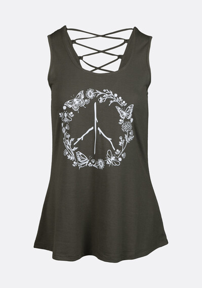Women's Peace Sign Cage Back Tank Image 4