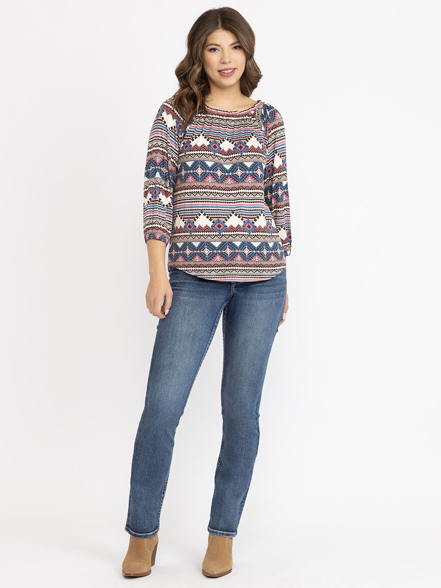 Women's Geo Peasant Top