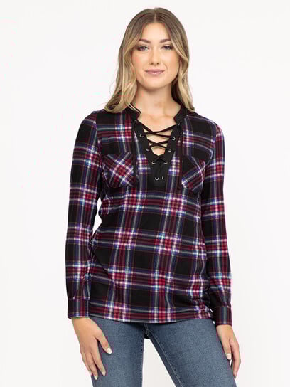 Women's Lace Up Plaid Shirt Women's Lace Up Plaid Shirt