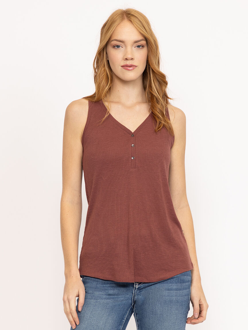Women's Ribbed Henley Tank